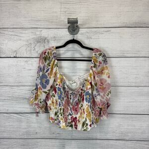 ARULA Floral Blouse with Pink, Blue, and Yellow